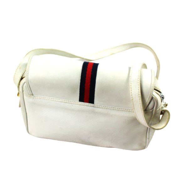 Vintage Blondie GG Style Center Striped Ribbon White Leather Style Shoulder Bag - Picture 4 of 11